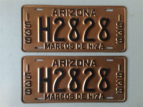 Original Un Restored Arizona Marcos De Niza License Plates The