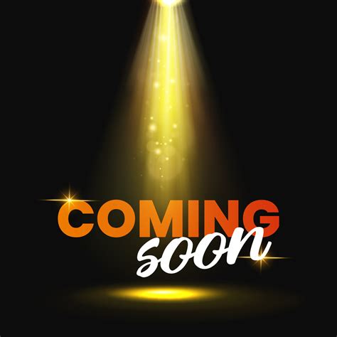 The coming soon message is illuminated with a golden light projector