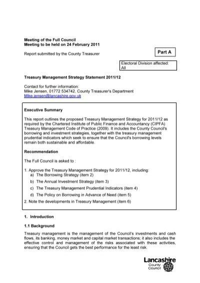 Treasury Management Strategy Statement 2011 12 PDF 158 KB