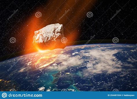 Planet Earth And Big Asteroid In The Space Potentially Hazardous