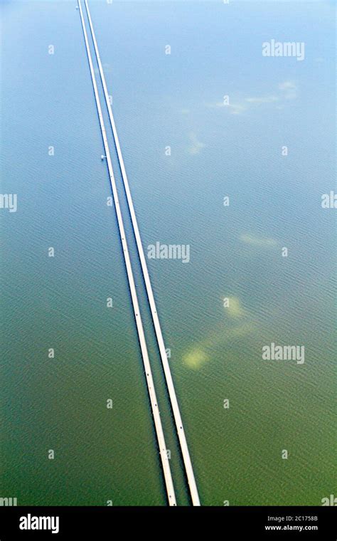 New Orleans Louisiana,Lake Pontchartrain Causeway,aerial overhead view ...