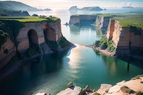 Un acantilado con vista al mar y el océano de fondo Foto Premium