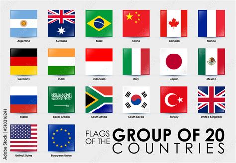 Flags of the G20 Countries Vector illustration. Square shaped flags ...