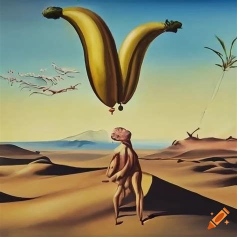 Surrealism Painting Of Banana Shaped Balloons In A Desert Landscape