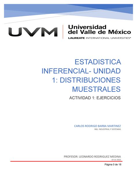 A1 Crbm Estadistica Inferencia Actividad 1 Estadistica Inferencial Unidad 1 Distribuciones