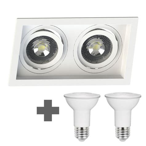 Spot Duplo Embutir Quadrado Recuado Par20 Branco Led Stella 5 5w