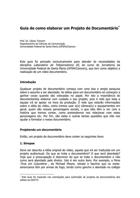 O Que E Um Documentario - Guia de como elaborar um projeto para documentario | PDF