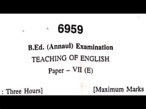 Hpu B Ed Nd Semester Teaching Of English Questions Paper Hpu B