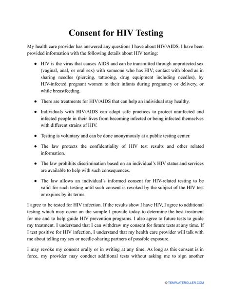 Consent For Hiv Testing Template Fill Out Sign Online And Download Pdf Templateroller