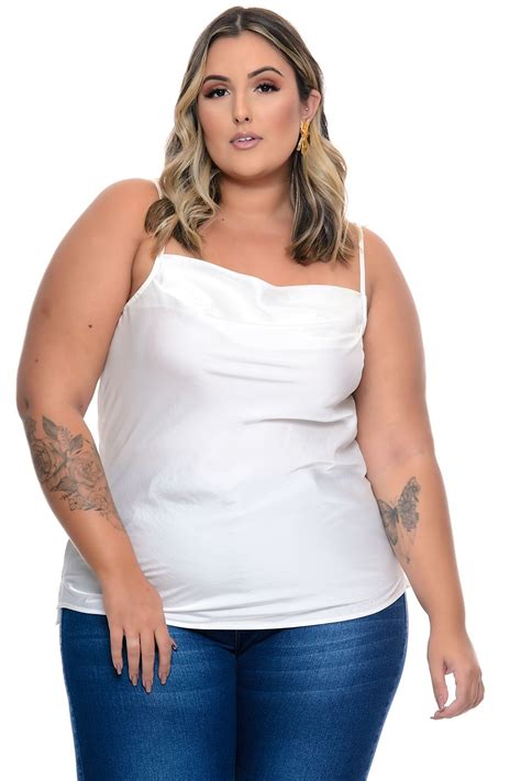 Regata Plus Size Em Cetim Decote Degag Vk Moda Plus Size