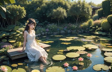 Premium Photo A Beautiful Brunette In A White Wet Dress Is Sitting In The Water A Beautiful Nymph