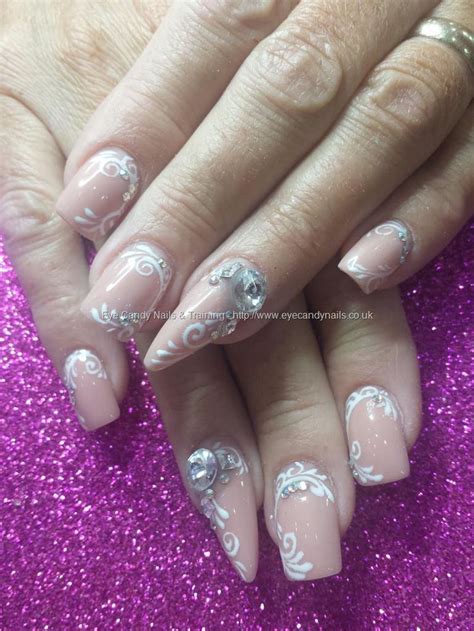 Eye Candy Nails And Training Peach Blush Acrylic With White Swirl Nail