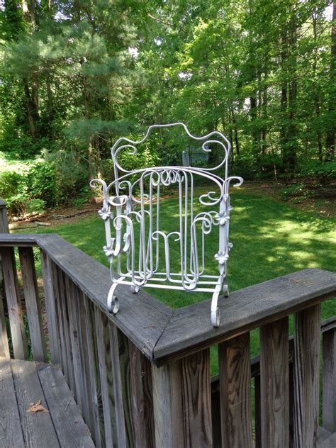 Vintage White Wrought Iron Magazine Rack Art Deco By Poppawsplace