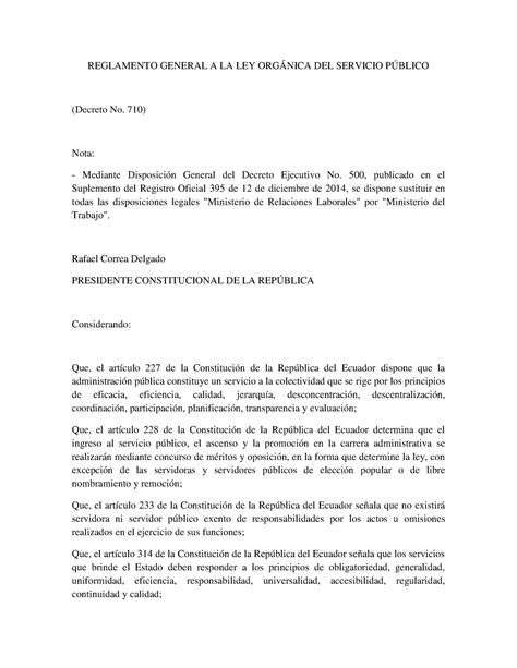 Reglamento General A La Ley Org Nica Del Servicio P Blico Reglamento