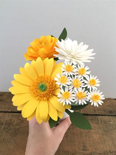 White And Yellow Gerbera Daisy Paper Flower Bouquet Small Bouquet