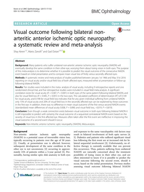 Pdf Visual Outcome Following Bilateral Non Arteritic Anterior