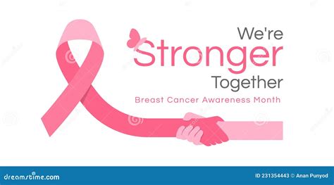 We Are Stronger Together Breast Cancer Awareness Month Text And Pink Ribbon With Hand Hold Hand