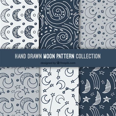 Free Vector Hand Drawn Moon Pattern Set