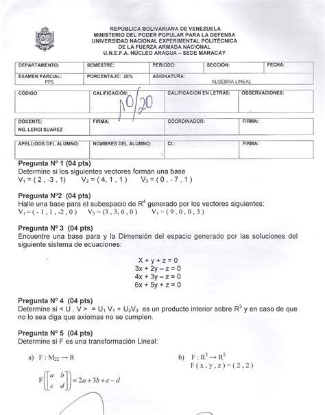 Guias Unefa Pruebas De Álgebra Lineal