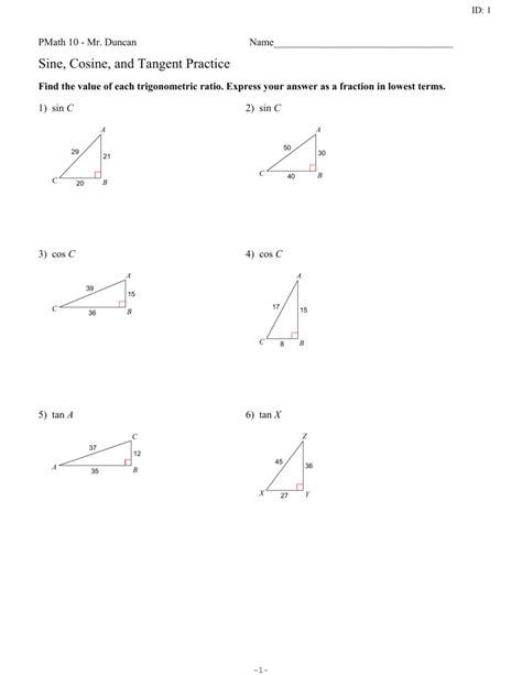 Sine Cosine Tangent Worksheet