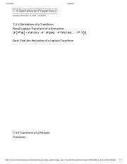 Operational Properties of Laplace Transform: Derivatives and | Course Hero