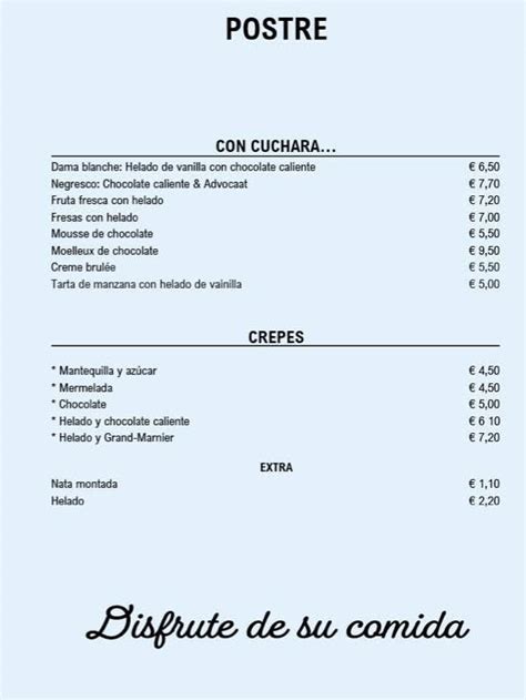 Carta De Restaurante La Casita Beach Calpe