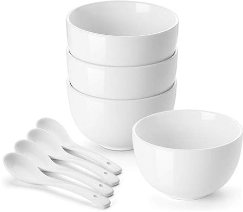 Dowan Ceramic Soup Bowls With Spoons 30 Ounce Set Of 4 White Soup Bowls