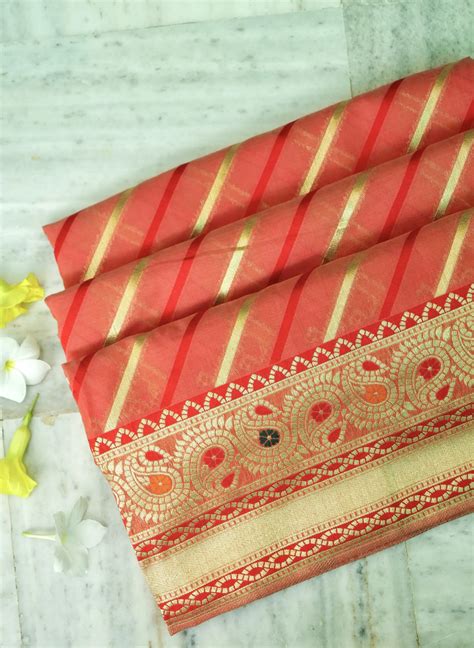 Lava Falls Libr Cotton Banarasi Saree With Brocaded Floral Motif