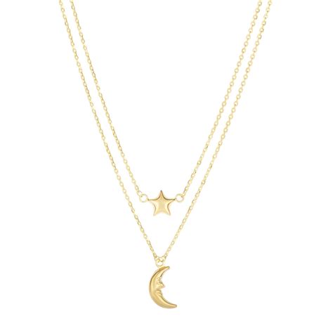 14 Karat Yellow Gold Layered Moon And Star Necklace Jewels By Elle