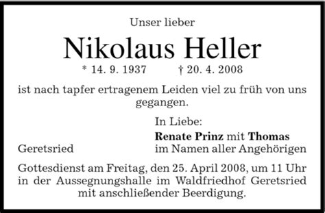 Traueranzeigen Von Nikolaus Heller Trauer Merkur De