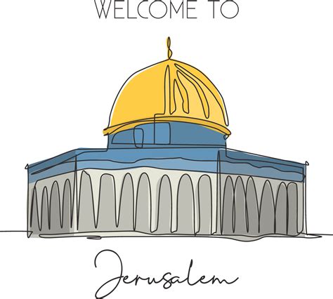 One Single Line Drawing Dome Of The Rock Al Aqsa Mosque Landmark Famous Iconic In Jerusalem