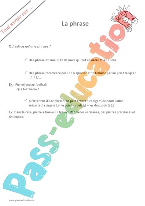 Phrase Types de phrase CP Exercice évaluation révision leçon pdf