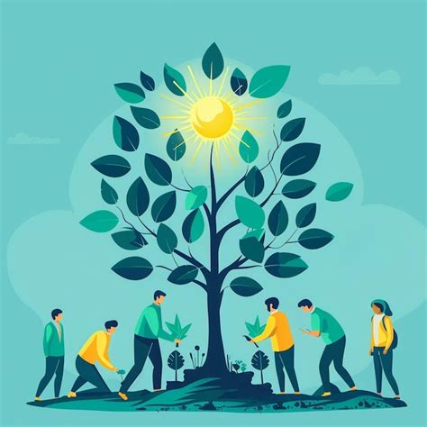cartoon drawing  people working   tree premium ai generated