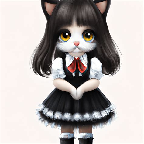 Cute Fluffy Kitten Wednesday Addams Anime Style · Creative Fabrica