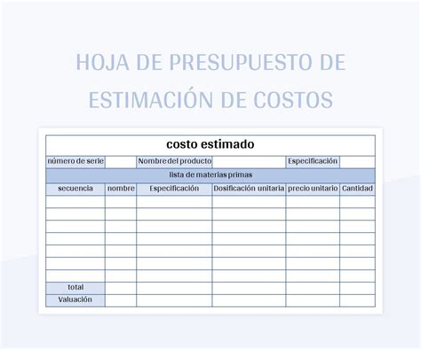 Plantilla De Formato Excel Hoja De Presupuesto De Estimaci N De Costos