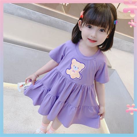 Girls Summer Cute Dress Western Style Childrens Short Sleeved Girls