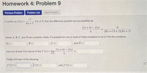 Solved 1 Point Let Fx6x3−7 If H 0 Then The