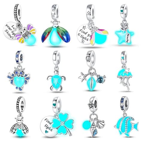 925 Sterling Silver Glow In The Dark Firefly Honeybee Jellyfish Charms