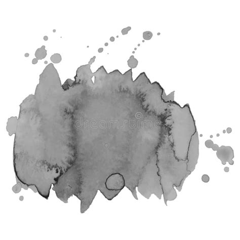 Gray Watercolor Spot With Droplets Smudges Stains Splashes Stock