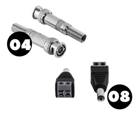 Kit Intelbras Conector Conex 1000 C 4 Bnc Mola E 8 P4 Macho