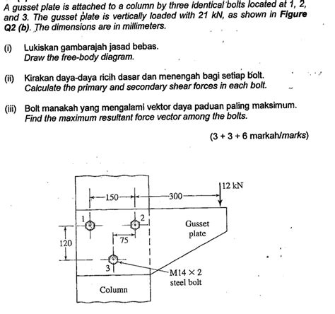 Solved A Gusset Plate Is Attached To A Column By Three Identical Bolts