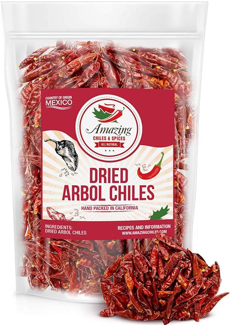 Chile De Arbol 5oz Dried Whole Red Chili Peppers Premium All Natural Stemless