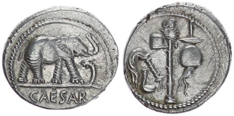 Antike / Republik/ Cäsar Denar 100-44 v.Chr. C. Julius Caesar, Elefant ...