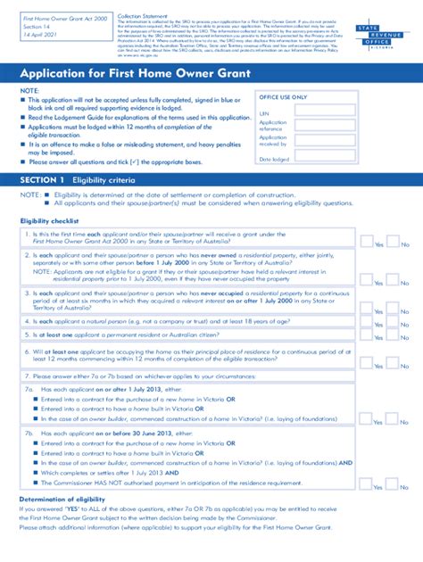 Fillable Online Sro Vic Gov Application For First Home Owner Grant