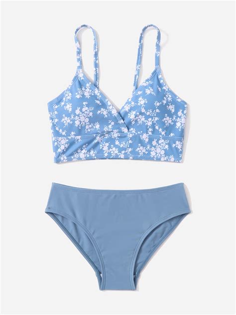 Niñas Bañador bikini con estampado floral Azul Yaxa Store