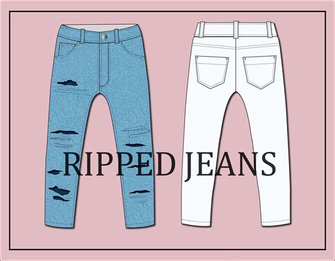 Ripped Jeans Vector Ripped Denim Pants Vector Fashion Flat Sketch For Adobe Illustrator