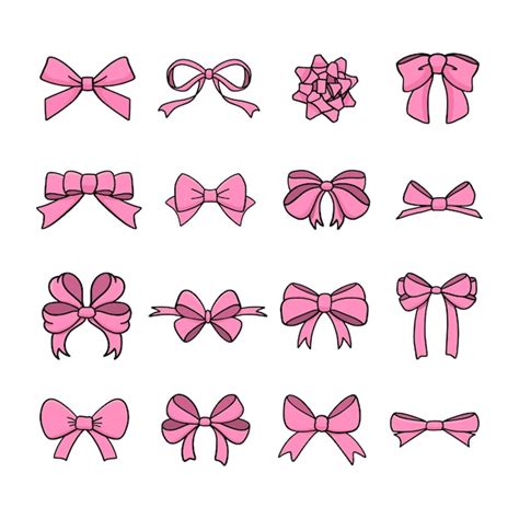 Premium Vector Hand Drawn Pink Ribbon Bows Set