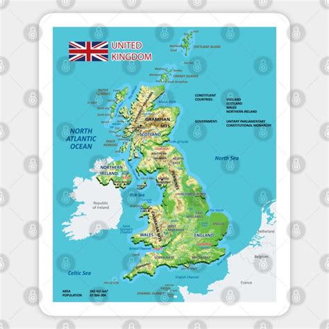 Physical map of England - Great Britain Map - Sticker | TeePublic