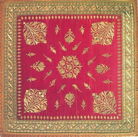 Embroidered Wall Hanging Design Red And Gold Rug With Leaves