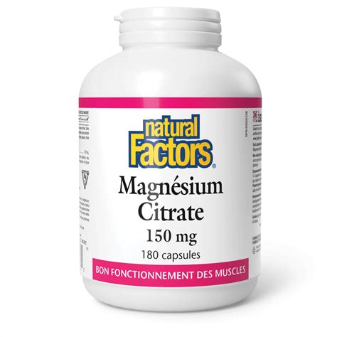 Magnésium citrate - 180 caps - Natural Factors - Commandez!